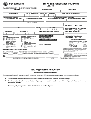 USA Swimming 2013 Athlete Registration Application