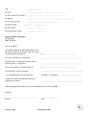 Experian Dispute Form