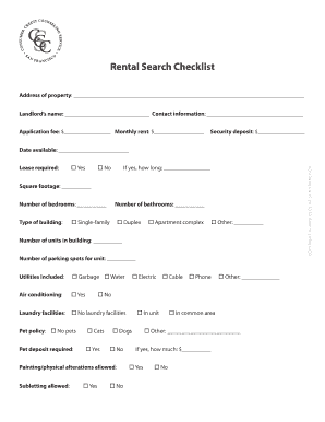 Rental Search Checklist