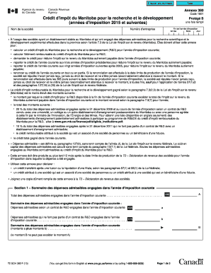 Annexe 380 Crédit d'impôt du Manitoba pour la recherche et le développement