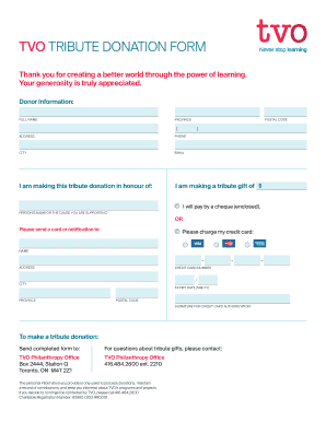 TVO Tribute Donation Form
