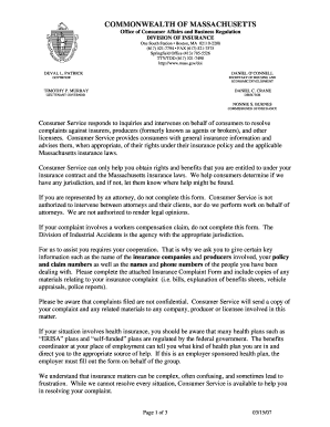 Massachusetts Insurance Complaint Form
