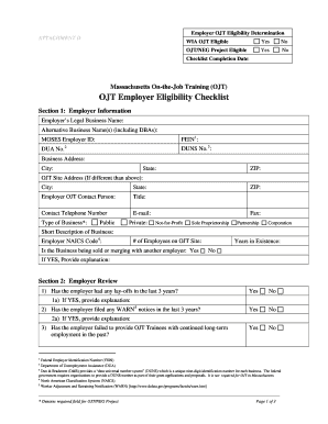 ojt employer pre award checklist massworkforce fill online