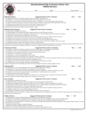 Newfoundland Club of America Water Test Scorecard