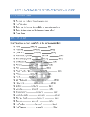 Divorce Preparation Checklist