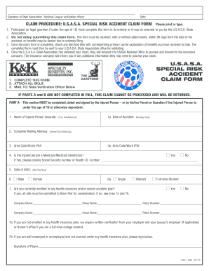 USASA Special Risk Accident Claim Form