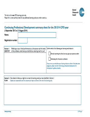 Continuing Professional Development Summary Sheet