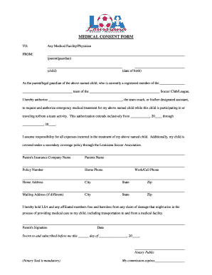 Medical Consent Form for Soccer Club