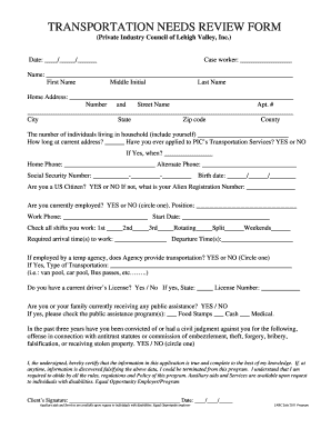 Transportation Needs Review Form