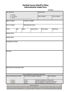 Garfield County Sheriff Administrative Intake Form