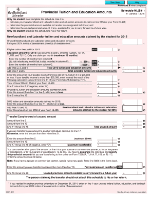 Newfoundland and Labrador Tuition and Education Amounts Schedule