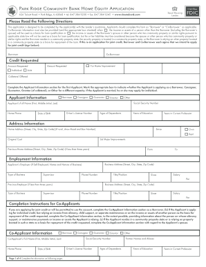 Park Ridge Community Bank Home Equity Application