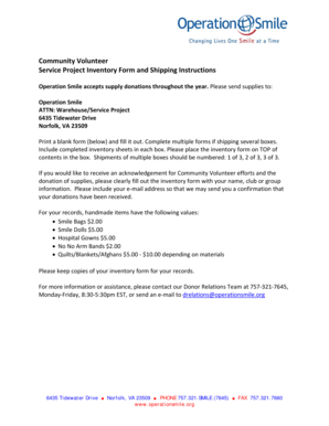 Community Volunteer Supply Donation Inventory Form