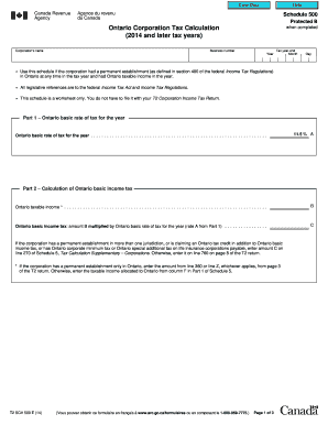 Ontario Corporation Tax Calculation Schedule 500