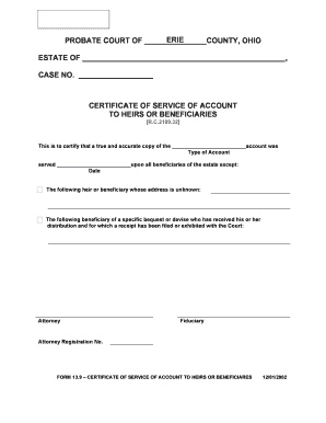 Certificate of Service of Account to Heirs or Beneficiaries