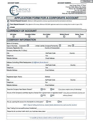 Corporate Account Application Form