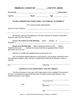 Ohio Probate Court Fiduciary Appointment Form
