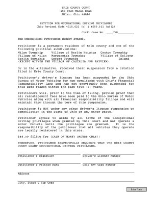 Petition for Occupational Driving Privileges