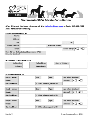 Sacramento SPCA Dog Behavior Consultation Form