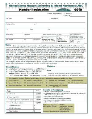 US Masters Swimming Registration Form