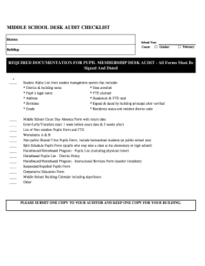 Middle School Desk Audit Checklist
