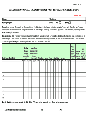 Early Childhood Special Education Absence Form