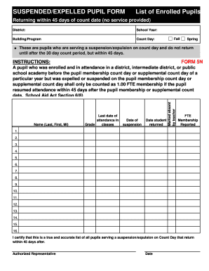 Suspended/Expelled Pupil Form