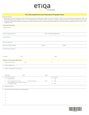 Fire Consequential Loss Insurance Proposal Form