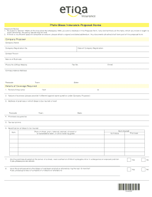 Plate Glass Insurance Proposal Form