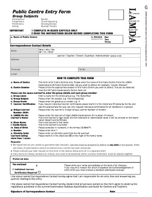 LAMDA Public Centre Entry Form