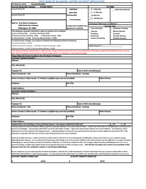 First Bank of Delaware Deposit Account Application