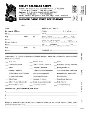 Summer Camp Staff Application