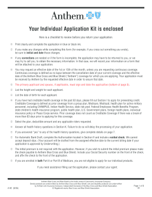 Anthem Blue Cross and Blue Shield Individual Enrollment Application