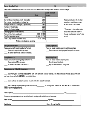 Camp Store Expenditure Form