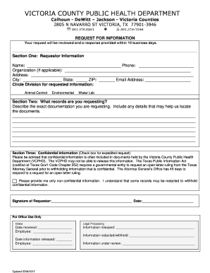 Victoria County Public Health Information Request Form