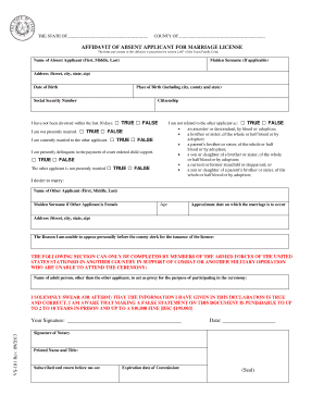 Affidavit of Absent Applicant for Marriage License