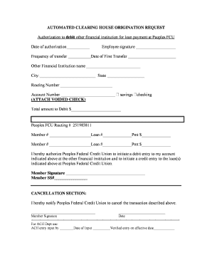 ACH Origination Request