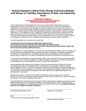 Special Olympics Ireland Polar Plunge Waiver Form