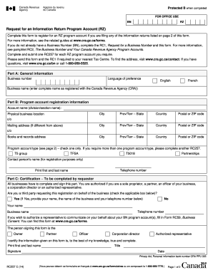 RC257 Request for Information Return Program Account