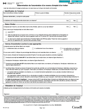 Formulaire TD1-IN pour la détermination de l'exonération d'un revenu d'emploi d'un Indien