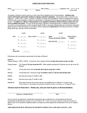 Missouri School Immunization Form