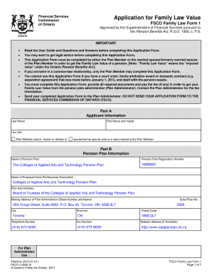 Ontario Family Law Value Application Form