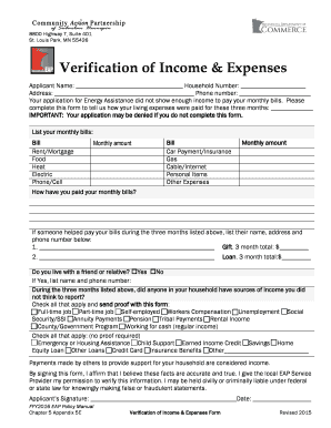 Verification of Income & Expenses Form