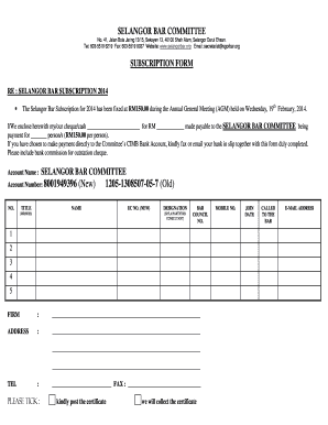 Selangor Bar Subscription Form