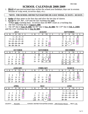 PED 938B School Calendar 2008-2009