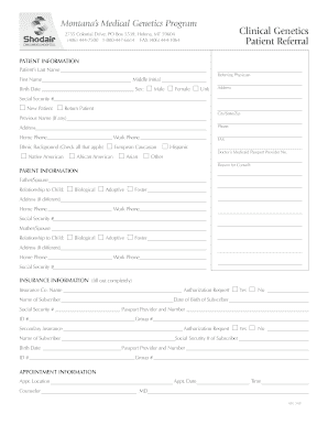 Montana Medical Genetics Patient Referral Form