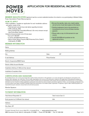 Residential Energy Incentive Application