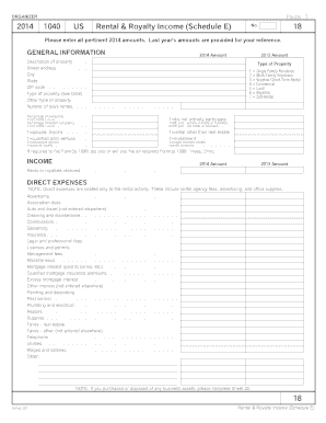 US Rental & Royalty Income (Schedule E) Form