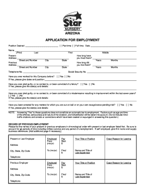 Arizona Employment Application Form