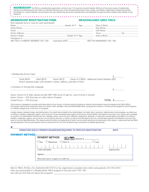 Meadowlands Area YMCA Membership Registration Form